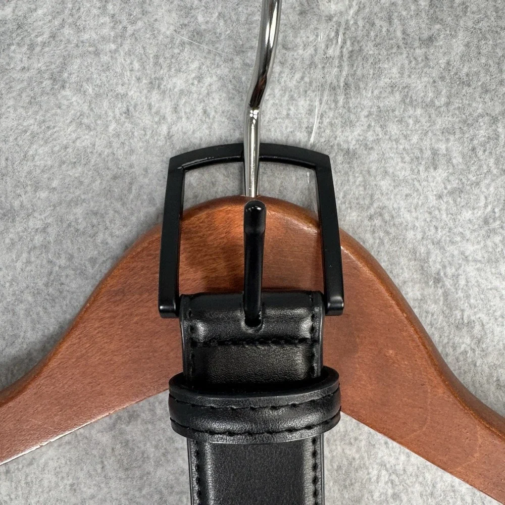 Kemisant Men's Black Leather Belt Size 36 110cm‎ Matte Buckle Minimalist Dress